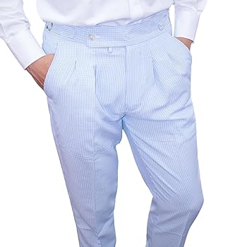 Homhous Men Striped Pants for Summer Seersucker Mid Waist